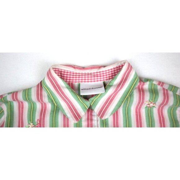 ALFRED DUNNER - WOMEN'S PINK & GREEN STRIPED BUTTON-UP TOP - SIZE 14 - Picture 2 of 4